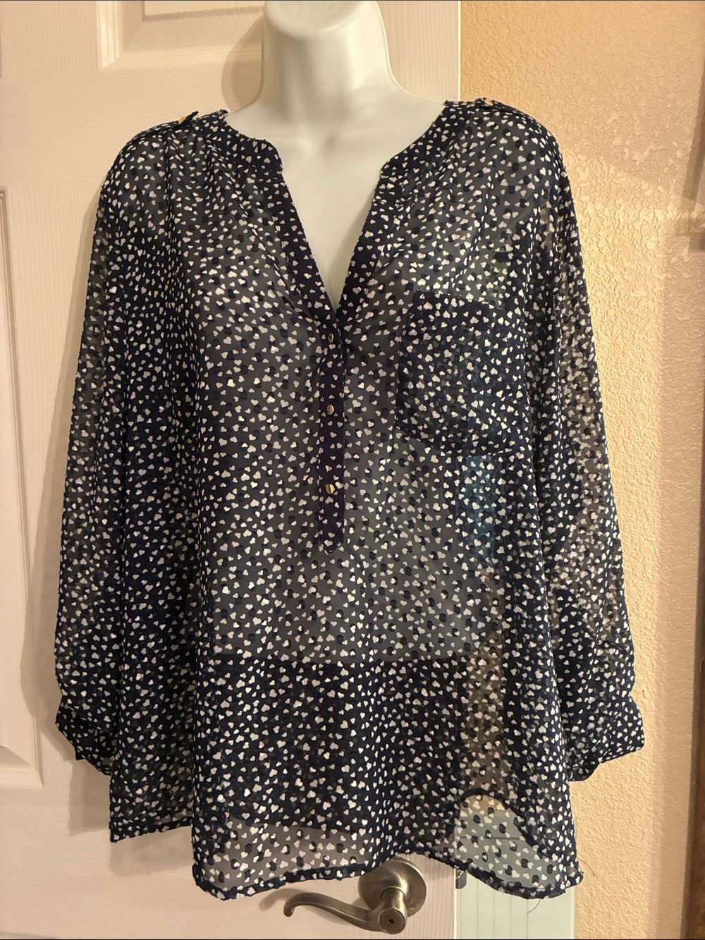 The Limited Navy Blouse with White Heart Print